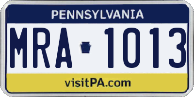 PA license plate MRA1013