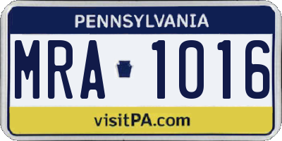 PA license plate MRA1016