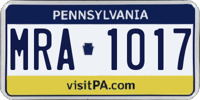 PA license plate MRA1017