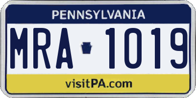 PA license plate MRA1019