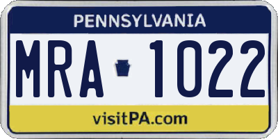 PA license plate MRA1022
