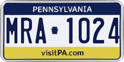 PA license plate MRA1024