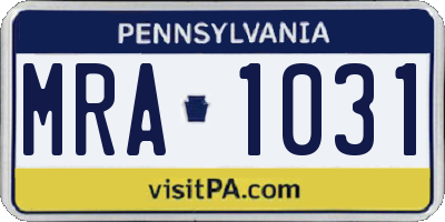 PA license plate MRA1031