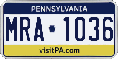 PA license plate MRA1036