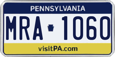PA license plate MRA1060