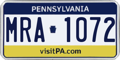 PA license plate MRA1072
