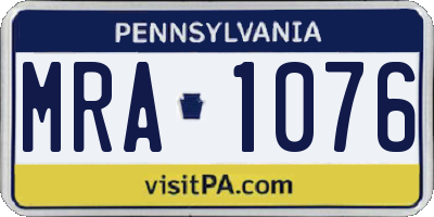 PA license plate MRA1076