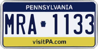 PA license plate MRA1133