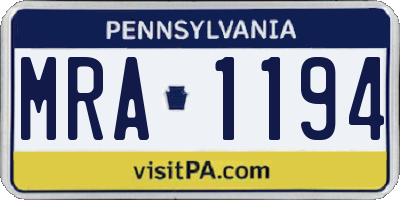 PA license plate MRA1194