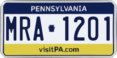 PA license plate MRA1201