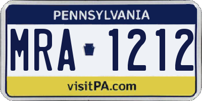 PA license plate MRA1212