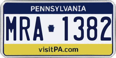 PA license plate MRA1382