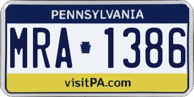 PA license plate MRA1386