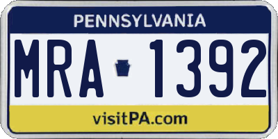 PA license plate MRA1392