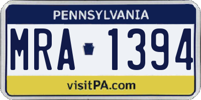 PA license plate MRA1394