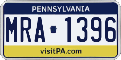 PA license plate MRA1396