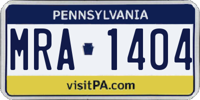 PA license plate MRA1404