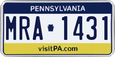 PA license plate MRA1431