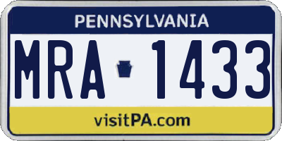 PA license plate MRA1433
