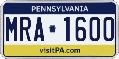 PA license plate MRA1600