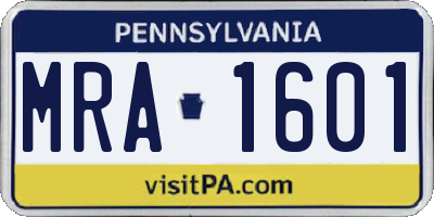 PA license plate MRA1601