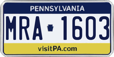 PA license plate MRA1603