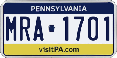 PA license plate MRA1701
