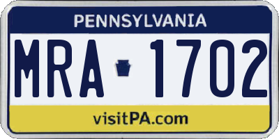PA license plate MRA1702