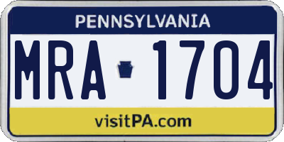 PA license plate MRA1704