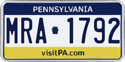 PA license plate MRA1792