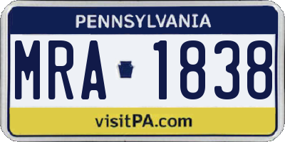 PA license plate MRA1838