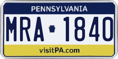 PA license plate MRA1840