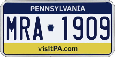 PA license plate MRA1909