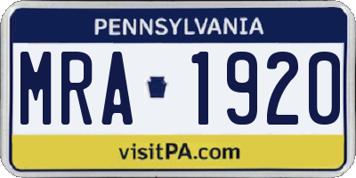 PA license plate MRA1920