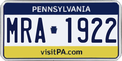 PA license plate MRA1922