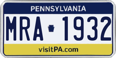 PA license plate MRA1932