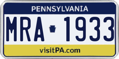 PA license plate MRA1933