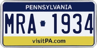 PA license plate MRA1934