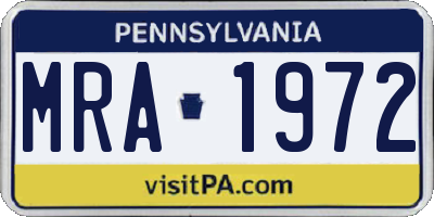 PA license plate MRA1972