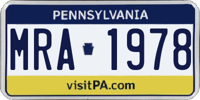 PA license plate MRA1978
