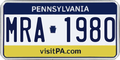 PA license plate MRA1980