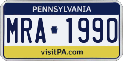 PA license plate MRA1990