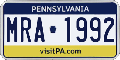 PA license plate MRA1992