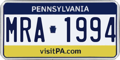 PA license plate MRA1994