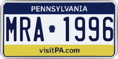 PA license plate MRA1996