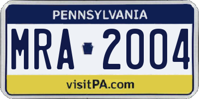 PA license plate MRA2004