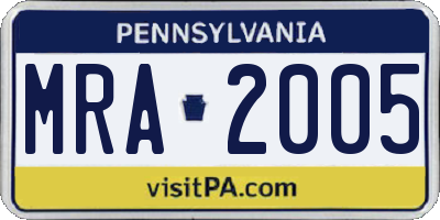 PA license plate MRA2005