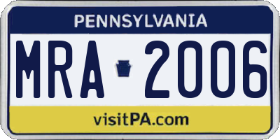 PA license plate MRA2006