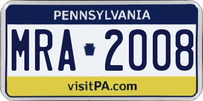 PA license plate MRA2008