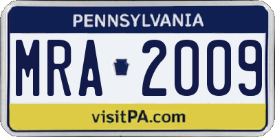 PA license plate MRA2009